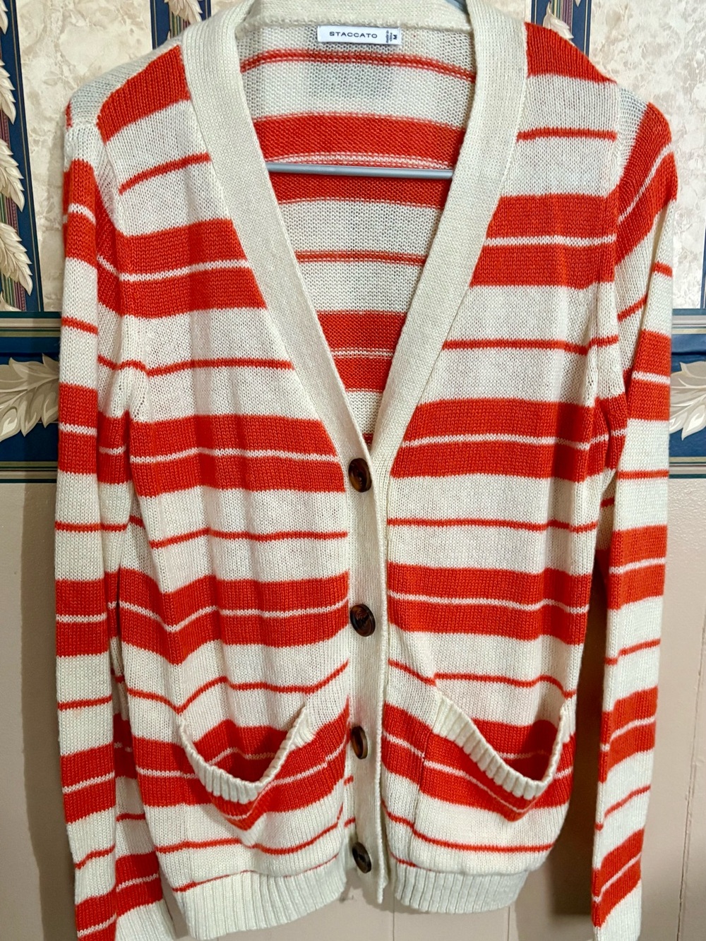 Staccato Women’s Cream & orange Striped Button Cardigan